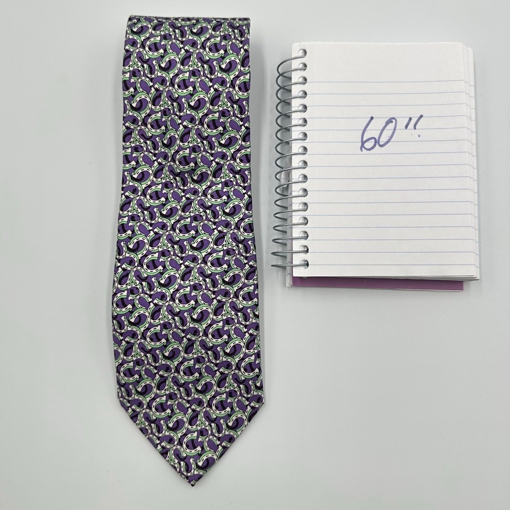 Vineyard Vines Kentucky Derby Silk Tie Purple Horseshoe Print USA 3.5in - Picture 7 of 7